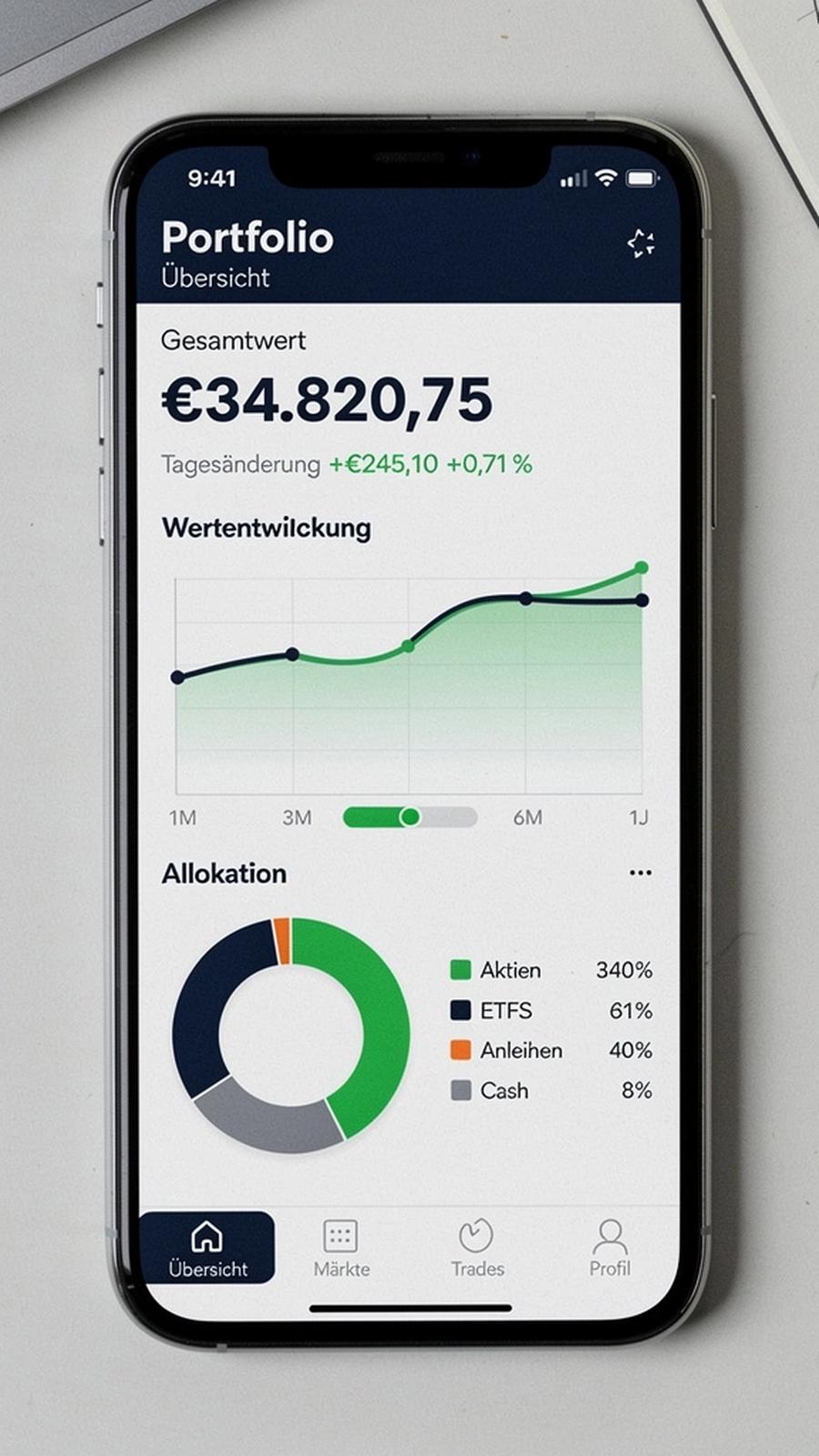 App-Screen: Portfolio-Übersicht