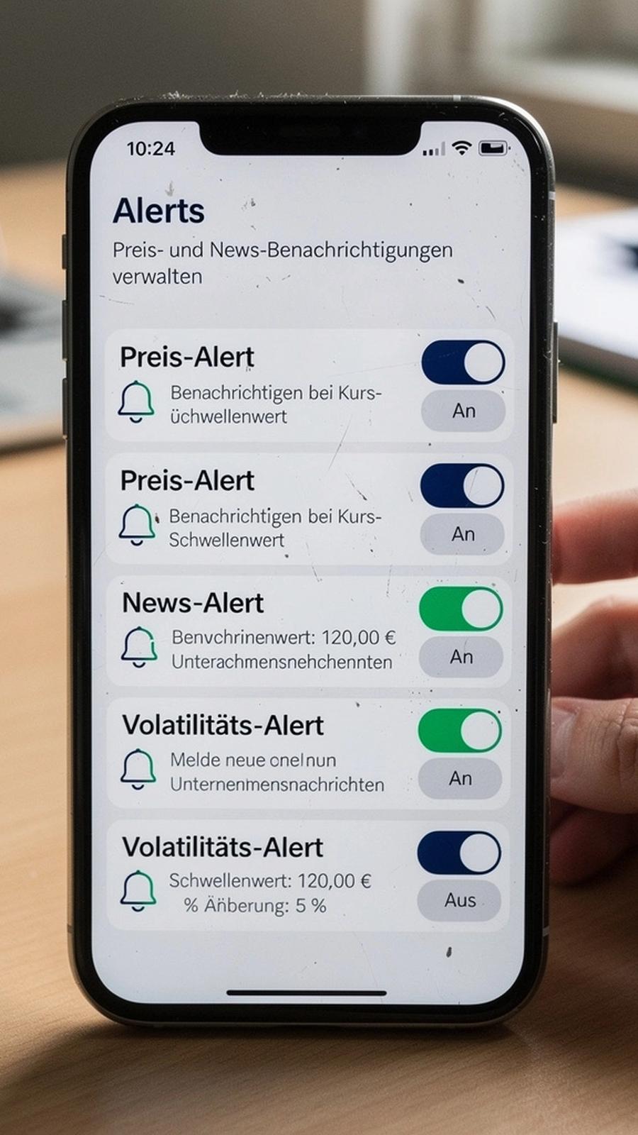App-Screen: Preis- und News-Alerts