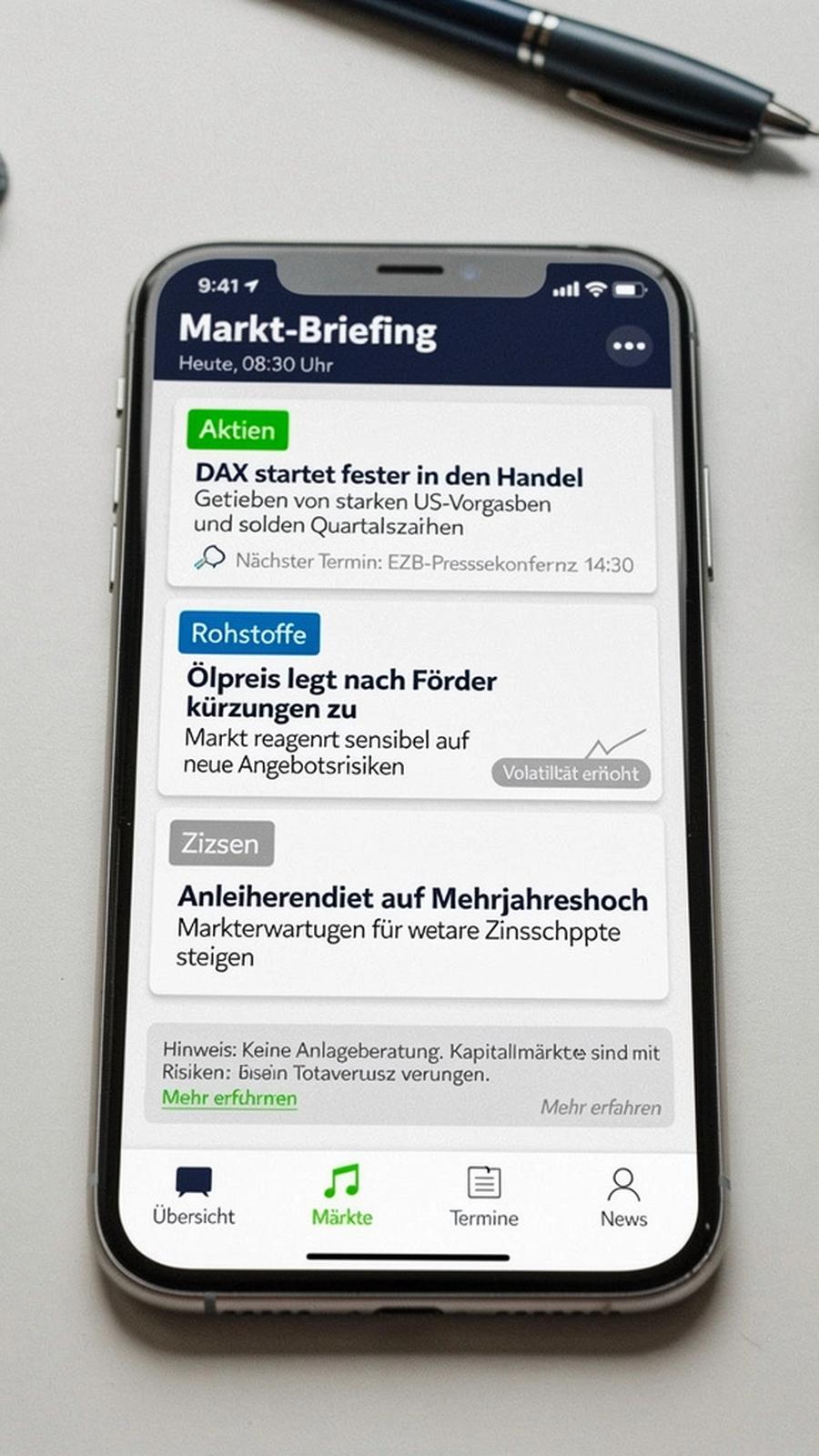 App-Screen: Markt-Briefing